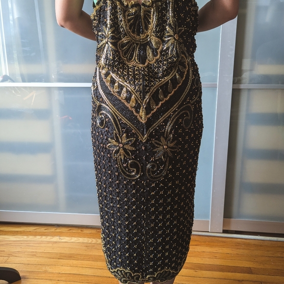 Absolutely stunning vintage hand beaded dress on silk - Size L - Picture 6 of 13